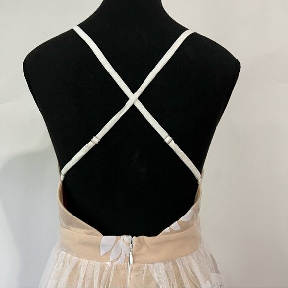 Luxxel, Women’s Long V-Neck Illusion Open Back Dress - White/Nude. Size: S. NWT - Picture 6 of 16
